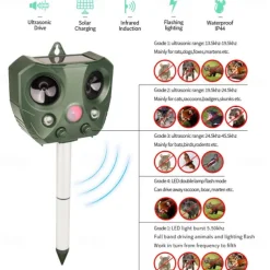 Solar Powered Ultrasonic Animal and Bird Repeller Waterproof Animal Deterrent LED Light Alarm for Orchard/Greenhouse/Vegetable Garden