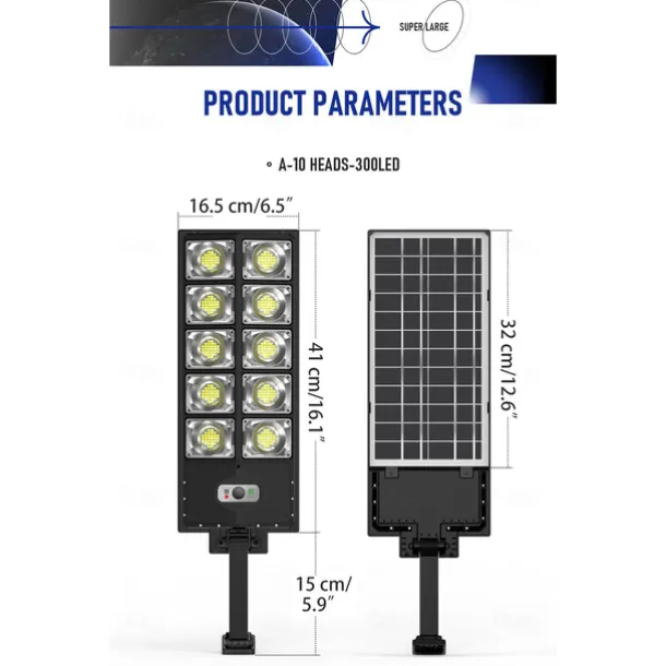Solar Street Lights Outdoor Waterproof High Brightness Dusk to Dawn LED Lamp with Motion Sensor Remote Control for Garden Patio Porch Garage