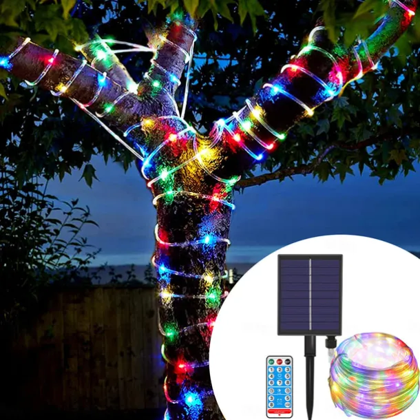 Solar String Fairy Lights Outdoor Christmas Decorations Solar and Plug in 20m 10m with Remote Control Garland Large Panel Fast Charge Christmas Garden Decoration