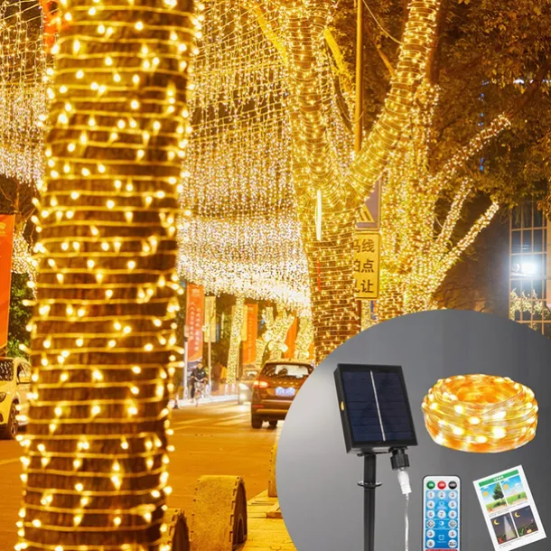 Solar String Fairy Lights Outdoor Christmas Decorations Solar and Plug in 20m 10m with Remote Control Garland Large Panel Fast Charge Christmas Garden Decoration