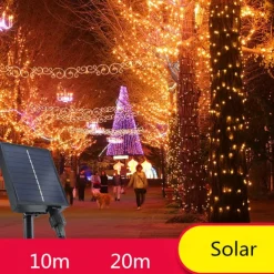 Solar String Fairy Lights Outdoor Christmas Decorations Solar and Plug in 20m 10m with Remote Control Garland Large Panel Fast Charge Christmas Garden Decoration