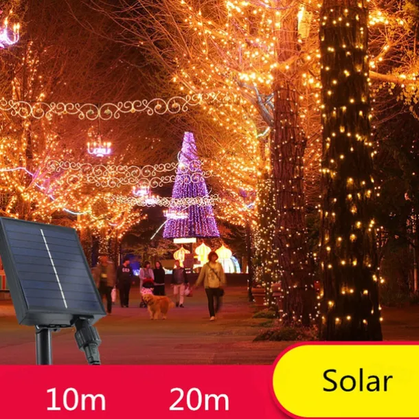 Solar String Fairy Lights Outdoor Christmas Decorations Solar and Plug in 20m 10m with Remote Control Garland Large Panel Fast Charge Christmas Garden Decoration