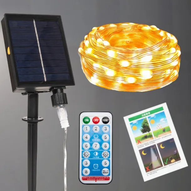 Solar String Fairy Lights Outdoor Christmas Decorations Solar and Plug in 20m 10m with Remote Control Garland Large Panel Fast Charge Christmas Garden Decoration