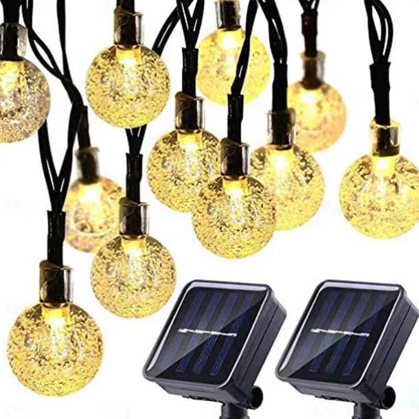 Solar String Lights LED Outdoor Solar Lights 2PCS 20 LED 5M Solar Patio Garden Lights with 8 Modes Waterproof Crystal Ball String Lights for Patio Lawn Party Wedding Garden Decorations