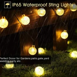 Solar String Lights LED Outdoor Solar Lights 2PCS 20 LED 5M Solar Patio Garden Lights with 8 Modes Waterproof Crystal Ball String Lights for Patio Lawn Party Wedding Garden Decorations