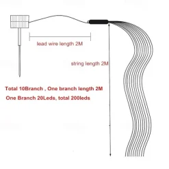 Solar String Lights Outdoor 10 Strands 2M 200LEDs Waterproof Twinkle Starry Fairy Branch Copper Waterfall Light for Garden Fence Tree Flexible Yard Garland Patio Decor Lighting