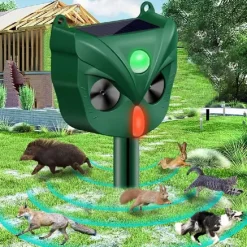 Solar Ultrasonic Animal Repeller – Motion Activated Waterproof Deterrent with Flashing LED Light for Cats Dogs Squirrels in Gardens