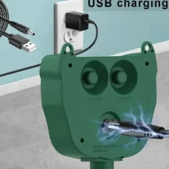 Solar Ultrasonic Animal Repeller – Motion Activated Waterproof Deterrent with Flashing LED Light for Cats Dogs Squirrels in Gardens