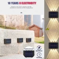Solar Wall Lamp Glow Up and Down 6 LEDs Outdoor Waterproof Courtyard Light Outdoor Villa Wall Fence Porch Lighting Decoration Solar Wall Washing Lights