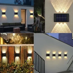 Solar Wall Lamp Glow Up and Down 6 LEDs Outdoor Waterproof Courtyard Light Outdoor Villa Wall Fence Porch Lighting Decoration Solar Wall Washing Lights