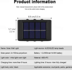Solar Wall Lamp Glow Up and Down 6 LEDs Outdoor Waterproof Courtyard Light Outdoor Villa Wall Fence Porch Lighting Decoration Solar Wall Washing Lights
