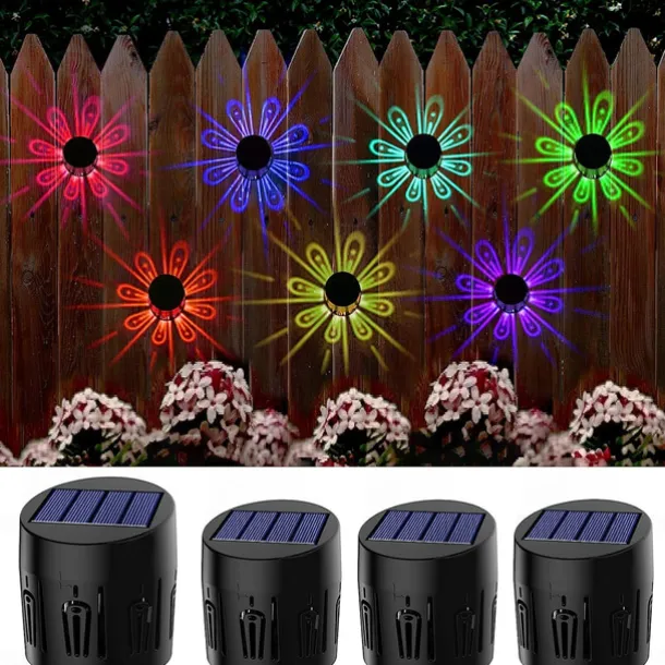 Solar Wall Light Color-Changing Deck Light Outdoor Waterproof Fence Light Villa Garden Fence Yard Wall Pilaster Step Staircase Decoration