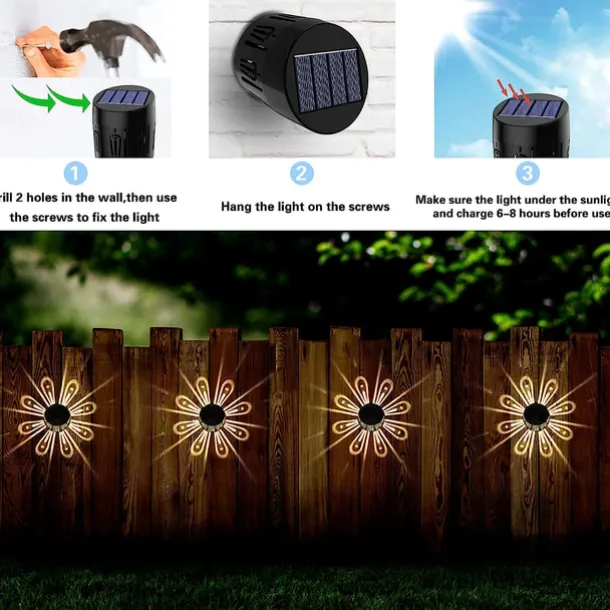 Solar Wall Light Color-Changing Deck Light Outdoor Waterproof Fence Light Villa Garden Fence Yard Wall Pilaster Step Staircase Decoration