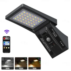 Solar Wall Lights Outdoor IP65 Waterproof with Remote Control Motion Sensor Street Light for Courtyard Garage Garden Corridor