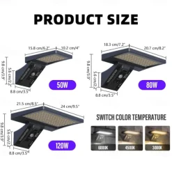 Solar Wall Lights Outdoor IP65 Waterproof with Remote Control Motion Sensor Street Light for Courtyard Garage Garden Corridor