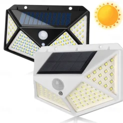 Solar Wall Lights Outdoor 100LEDs 3 Modes 270 Lighting Angle Solar Motion Sensor Outdoor Lamp IP65 Waterproof Light Control Solar Wall Lamp Suitable for Garage Fence Deck Courtyard