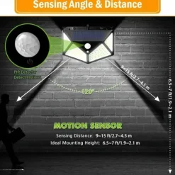 Solar Wall Lights Outdoor 100LEDs 3 Modes 270 Lighting Angle Solar Motion Sensor Outdoor Lamp IP65 Waterproof Light Control Solar Wall Lamp Suitable for Garage Fence Deck Courtyard
