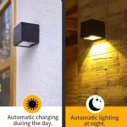 Solar Wall Lights Waterproof Outdoor Warm White/RGB LED Decor Lighting for Yard Garden and Exterior Walls Outdoor Solar Fence Lights 2pcs