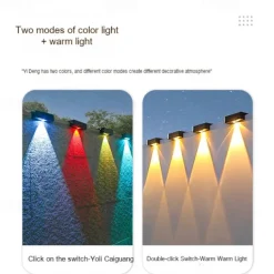 Solar Wall Wash Light RGB/Warm Lighting Outdoor Waterproof High Brightness Solar Wall Lamp Garden Yard Balcony Fence Garage Porch Wall Decoration 1/2/4pcs