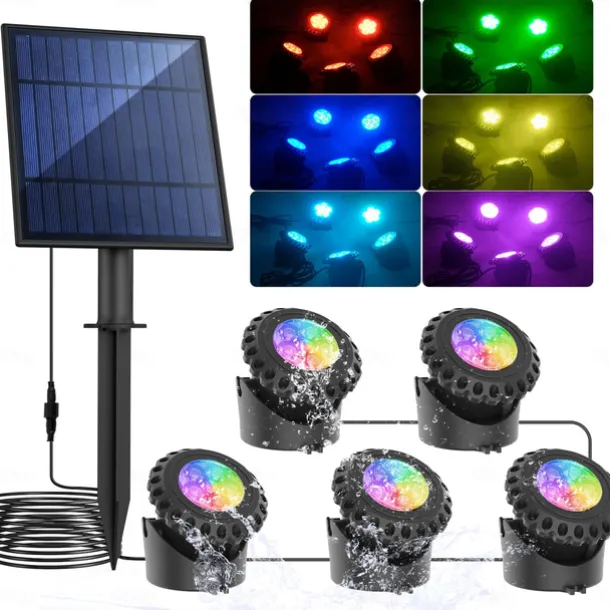 Solar Waterproof Pool Light - 5 Heads 6 LED Beads, Underwater Pond & Aquarium Lighting, Energy-Saving for Outdoor Pathway Garden Patio and Pool 1pc