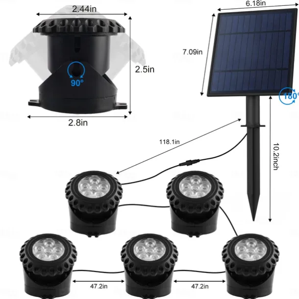 Solar Waterproof Pool Light - 5 Heads 6 LED Beads, Underwater Pond & Aquarium Lighting, Energy-Saving for Outdoor Pathway Garden Patio and Pool 1pc