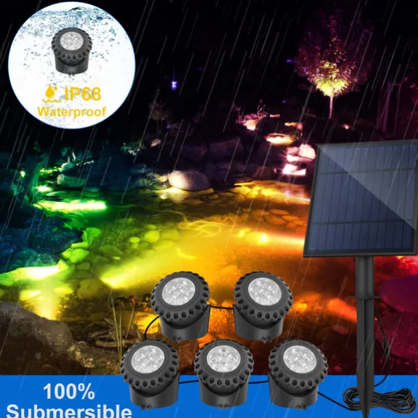 Solar Waterproof Pool Light - 5 Heads 6 LED Beads, Underwater Pond & Aquarium Lighting, Energy-Saving for Outdoor Pathway Garden Patio and Pool 1pc