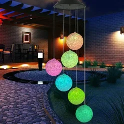 Solar Wind Chime Light Outdoor Lights Waterproof Colorful LED Ball Light Outdoor Hanging Lamp Balcony Garden Patio Room Decoration IP65 LED Solar Garden Light