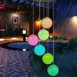 Solar Wind Chime Light Outdoor Lights Waterproof Colorful LED Ball Light Outdoor Hanging Lamp Balcony Garden Patio Room Decoration IP65 LED Solar Garden Light