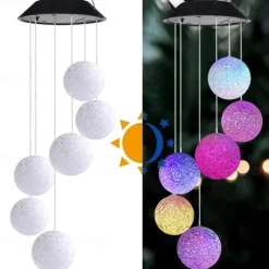 Solar Wind Chime Light Outdoor Lights Waterproof Colorful LED Ball Light Outdoor Hanging Lamp Balcony Garden Patio Room Decoration IP65 LED Solar Garden Light