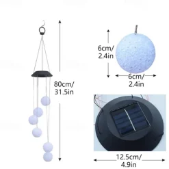 Solar Wind Chime Light Outdoor Lights Waterproof Colorful LED Ball Light Outdoor Hanging Lamp Balcony Garden Patio Room Decoration IP65 LED Solar Garden Light