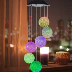 Solar Wind Chime Light Outdoor Lights Waterproof Colorful LED Ball Light Outdoor Hanging Lamp Balcony Garden Patio Room Decoration IP65 LED Solar Garden Light