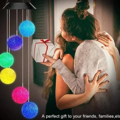 Solar Wind Chime Light Outdoor Lights Waterproof Colorful LED Ball Light Outdoor Hanging Lamp Balcony Garden Patio Room Decoration IP65 LED Solar Garden Light