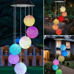 Solar Wind Chime Light Outdoor Lights Waterproof Colorful LED Ball Light Outdoor Hanging Lamp Balcony Garden Patio Room Decoration IP65 LED Solar Garden Light