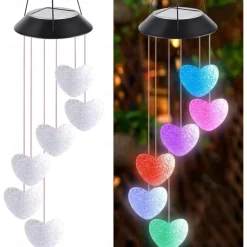 Solar Wind Chime Love Heart Lamp Outdoor Lights for Color Changing for Outdoor Balcony Garden Path Living Room Bedroom Chandelier Decoration