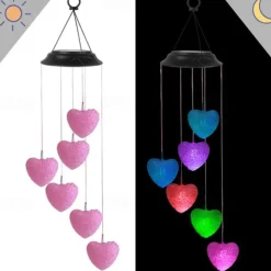 Solar Wind Chime Love Heart Lamp Outdoor Lights for Color Changing for Outdoor Balcony Garden Path Living Room Bedroom Chandelier Decoration