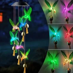 Solar Wind Chimes Bell Dragonfly LED Lights Outdoor Waterproof Auto Light Color-Changing Solar Powered Hanging Lights for Courtyard Garden Patio Festival Decoration