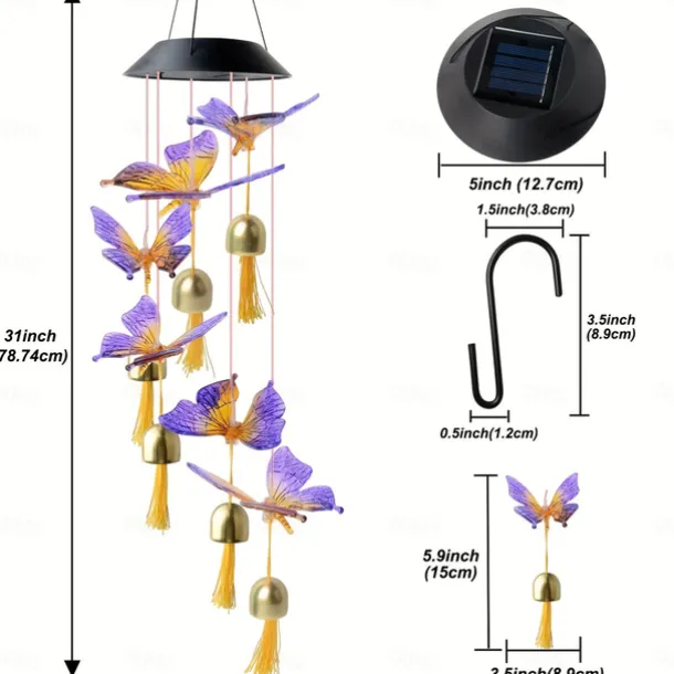 Solar Wind Chimes Bell Dragonfly LED Lights Outdoor Waterproof Auto Light Color-Changing Solar Powered Hanging Lights for Courtyard Garden Patio Festival Decoration