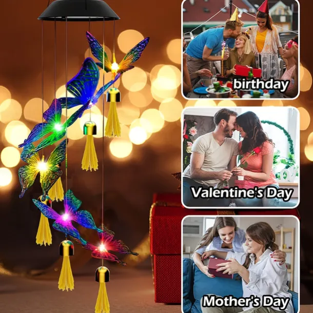 Solar Wind Chimes Bell Dragonfly LED Lights Outdoor Waterproof Auto Light Color-Changing Solar Powered Hanging Lights for Courtyard Garden Patio Festival Decoration