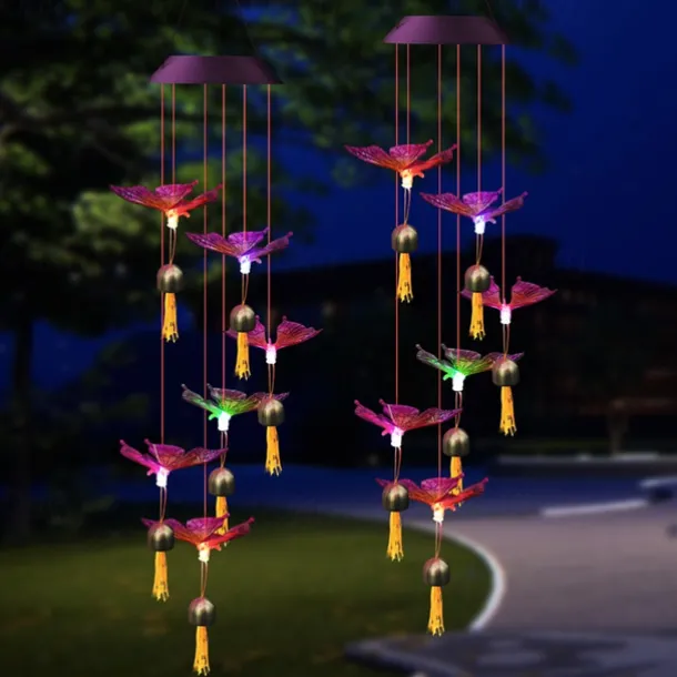 Solar Wind Chimes Bell Dragonfly LED Lights Outdoor Waterproof Auto Light Color-Changing Solar Powered Hanging Lights for Courtyard Garden Patio Festival Decoration