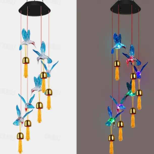 Solar Wind Chimes Bell Dragonfly LED Lights Outdoor Waterproof Auto Light Color-Changing Solar Powered Hanging Lights for Courtyard Garden Patio Festival Decoration