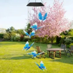 Solar Wind Chimes LED Outdoor Light Changing Butterfly Lights Outdoor Solar Waterproof 6LEDs Wind Chimes Solar Powered Lights for Home Garden Patio Window Decoration