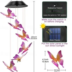 Solar Wind Chimes LED Outdoor Light Changing Butterfly Lights Outdoor Solar Waterproof 6LEDs Wind Chimes Solar Powered Lights for Home Garden Patio Window Decoration