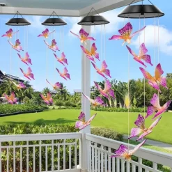 Solar Wind Chimes LED Outdoor Light Changing Butterfly Lights Outdoor Solar Waterproof 6LEDs Wind Chimes Solar Powered Lights for Home Garden Patio Window Decoration