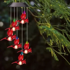 Solar Wind Chimes Red Bird Lights Outdoor Light LED Hanging Light Villa Courtyard Balcony Solar Wind Chimes Lights Christmas Holiday Decoration