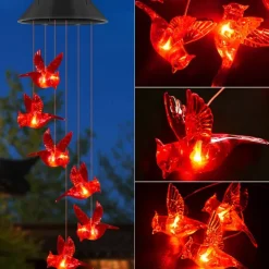 Solar Wind Chimes Red Bird Lights Outdoor Light LED Hanging Light Villa Courtyard Balcony Solar Wind Chimes Lights Christmas Holiday Decoration