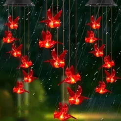 Solar Wind Chimes Red Bird Lights Outdoor Light LED Hanging Light Villa Courtyard Balcony Solar Wind Chimes Lights Christmas Holiday Decoration
