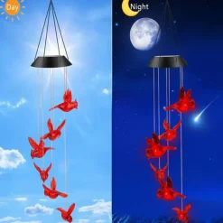 Solar Wind Chimes Red Bird Lights Outdoor Light LED Hanging Light Villa Courtyard Balcony Solar Wind Chimes Lights Christmas Holiday Decoration