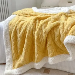 Solid Color Thickened Warm Double Layer Lamb Cashmere Jacquard Blanket Office Nap Blanket Sofa Warmer Super Soft Blankets