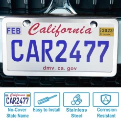 Solid Silver Rust-Proof Car License Plate Frames Universal Stainless Steel Holder with Screws & Caps US Standard 2PCS