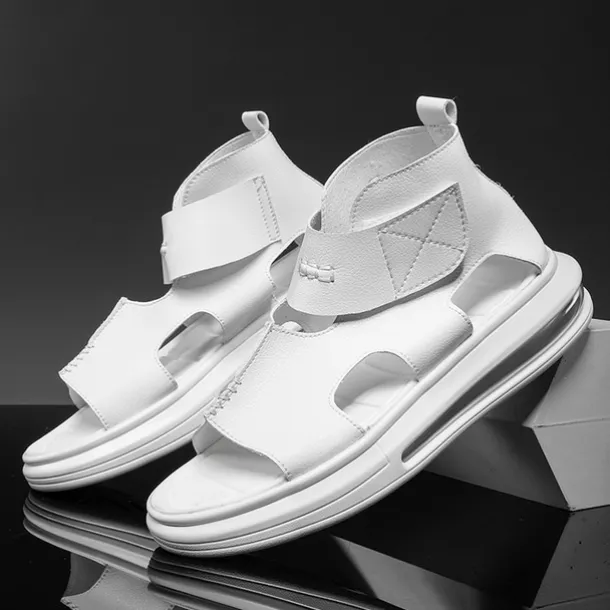 Sophisticated Black Men's Leather Sandals - Modern Cut-Out Design with Cushioned Sole, Ideal for Smart Casual and Outdoor Wear